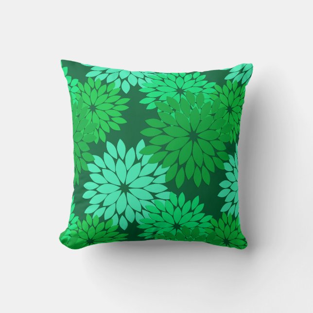 Coussin Kimono floral moderne Imprimer, Emerald et Jade Gr (Recto)