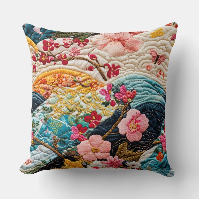 Coussin Kimono Patchwork Faux Quilté Japonais (Recto)