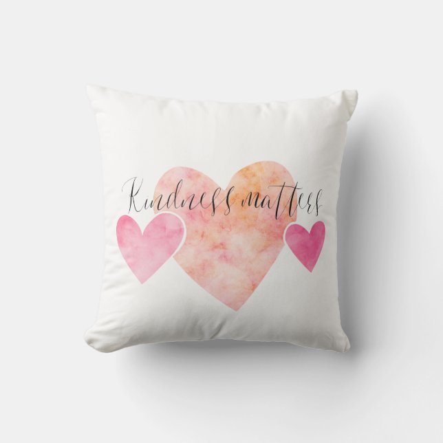 Coussin Kindness Matters Pink Watercolor Hearts (Recto)