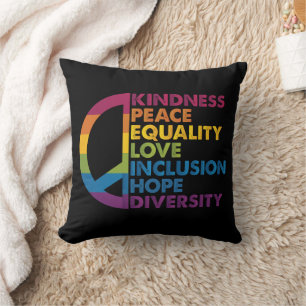 Coussin Kindness Peace Equality Love Inclusion Hope Divers