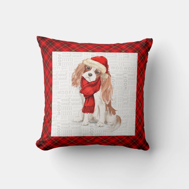Coussin King Charles et Red Plaid Chien de Noël Jeter Pil (Recto)