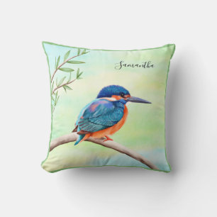 Coussin Kingfisher Aquarelle Bleu Orange Oiseau
