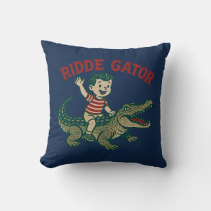 Coussin Kitsch Vintage Floride Ridde Gator Alligator Bleu