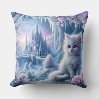 Coussin Kitten blanc dans le royaume des glaces d'Imaginai