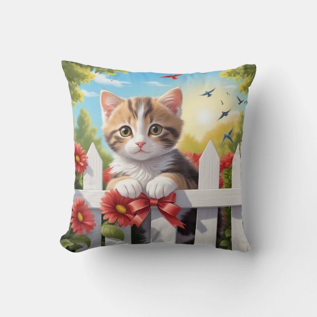 Coussin Kitten sur la clôture (Recto)