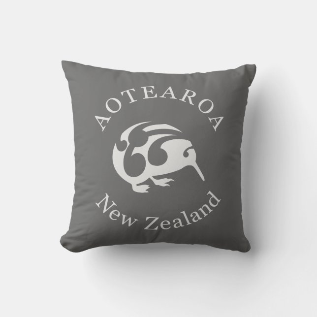 Coussin KIWI Aotearoa Hei Tiki avec ukulele vert (Recto)