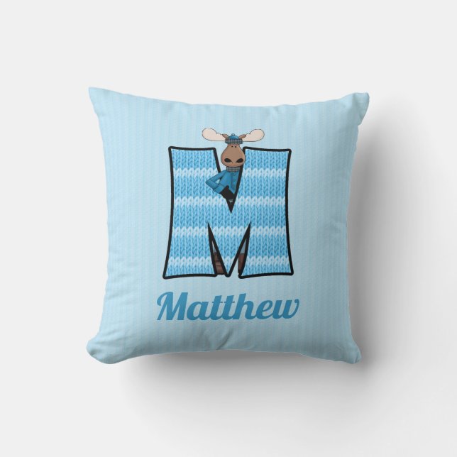 Coussin Knit bleu pour enfant Imprimer Moose Monogramme Le (Recto)