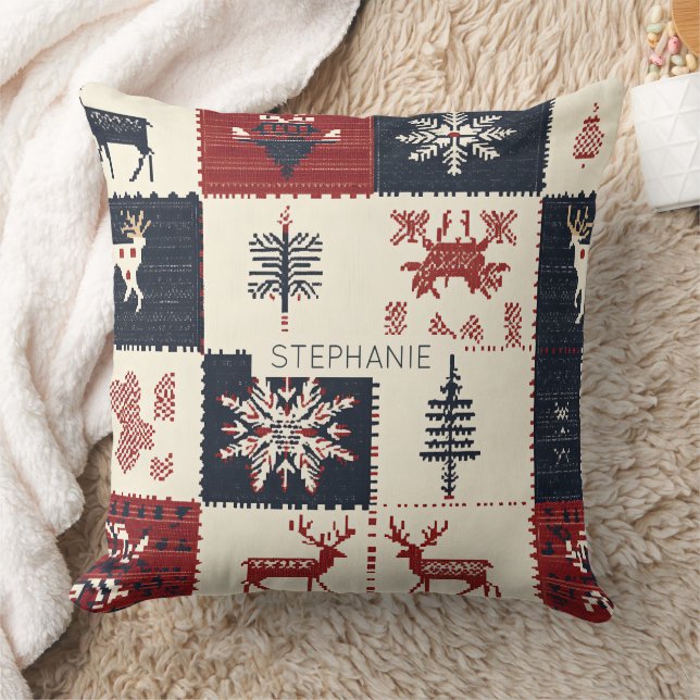 Coussin Knit nordique de Noël | Reindeer & Snowflakes (Couverture)