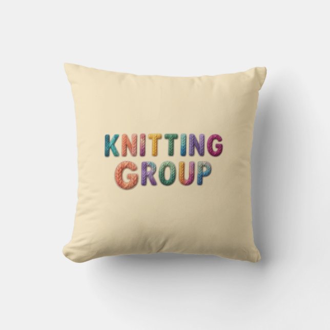 Coussin Knitting Group" Colorful Knitted Text Pillow (Recto)