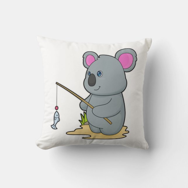 Coussin Koala en Fisher avec la canne à pêche et le poisso (Recto)