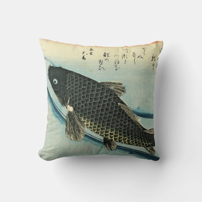 Coussin Koi (Carp) - Impression de poisson japonais de Hir (Recto)
