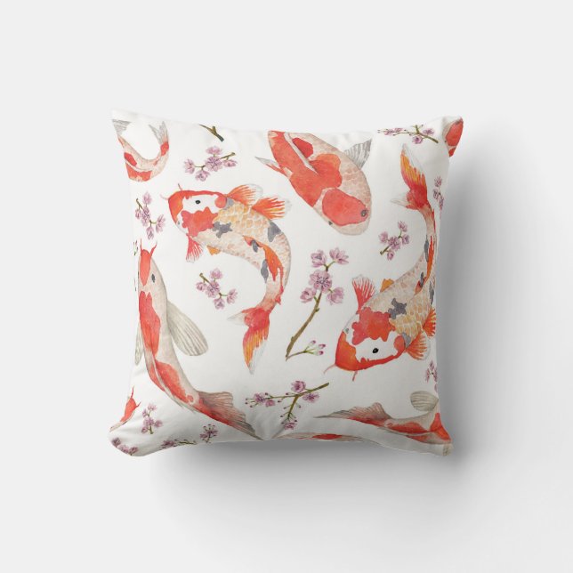 Coussin Koi et motif de fleurs de cerisier (Recto)