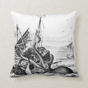 Coussin Kraken/poulpe Eatting un bateau de pirate,