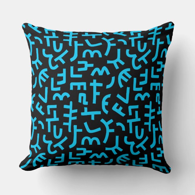 Coussin Kuba Style Motif 121019 - Ciel bleu sur noir (Recto)