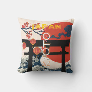 Coussin Kyoto Japan Travel Art, Art Voyage Retro