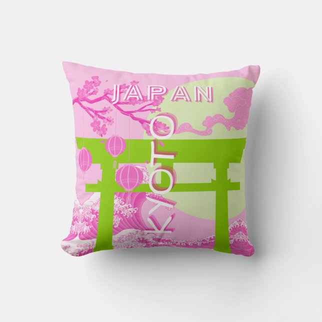 Coussin Kyoto Japan Travel Art, Pink Travel Art (Recto)