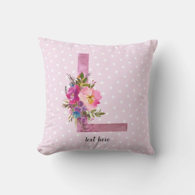 Coussin L, Floral Monogramme initial, fleur d'aquarelle (Recto)