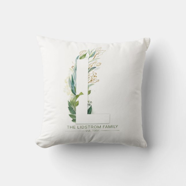 Coussin L Monogramme Élégant Vert Familial Nom (Recto)