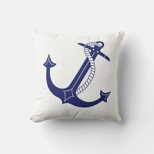 Coussin La Ancre bleue de la marine nautique sur le blanc  (Recto)
