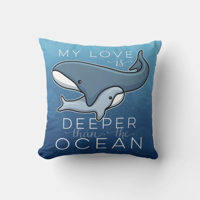 Coussin La baleine mignonne de maman et de bébé, amour est (Recto)