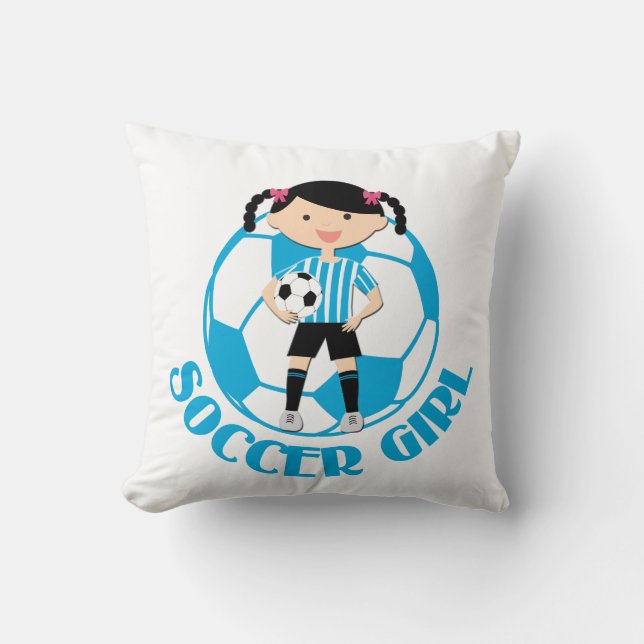 Coussin La boule de la fille 2 du football bleue et le (Recto)