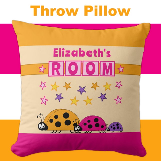 Coussin La chambre de l'enfant Ladybugs ajouter nom rose v (Créateur téléchargé)