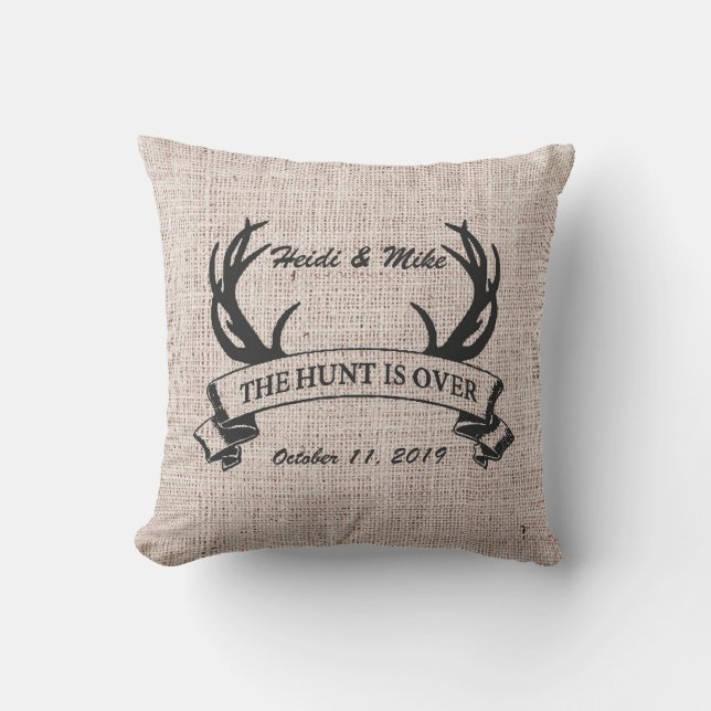 Coussin "La chasse est terminée" Rustique Antler Mariage c (Recto)