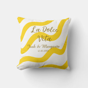 Coussin La Dolce Vita jaune couple marié Nom date paillett