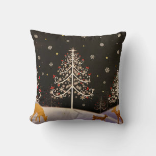Coussin La famille des cerfs Vintages d'or dans la forêt 