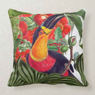 Coussin La faune d'oiseaux de toucan fleurit le carreau