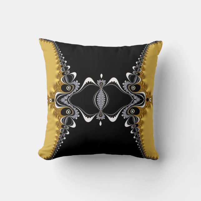 Coussin La fractale ondule l'or+Coussin d'art noir (Recto)
