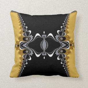 Coussin La fractale ondule l'or+Coussin d'art noir