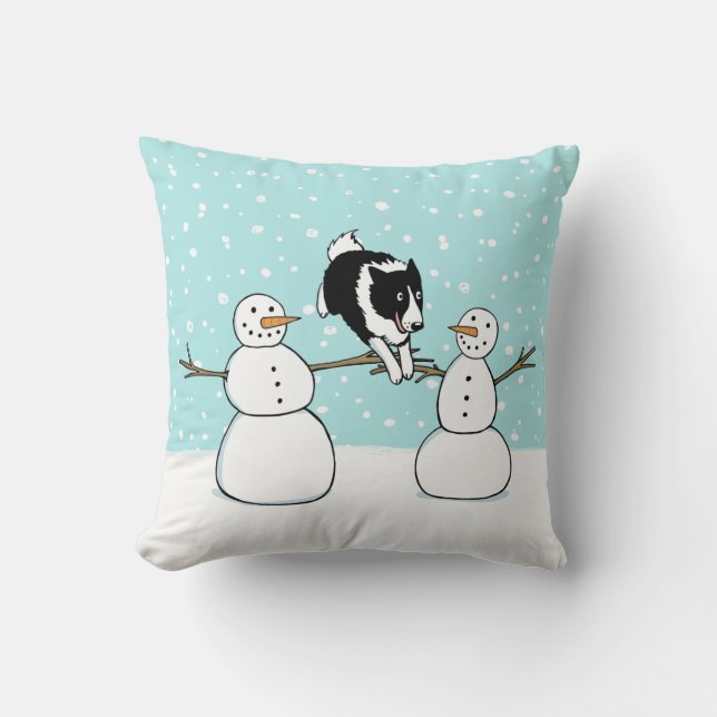 Coussin La frontière des vacances hivernales Collie Dog av (Recto)