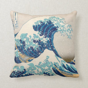Coussin La grande vague au carreau de Kanagawa