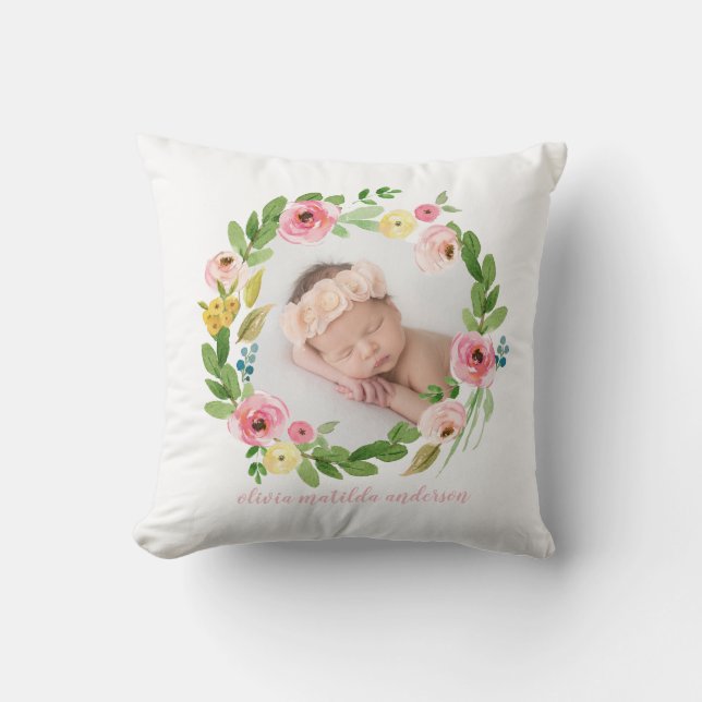 Coussin La guirlande d'aquarelle rougissent les détails (Recto)