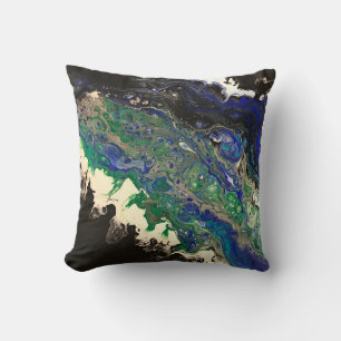 Coussin La Laguna peinture noir bleu turquoise blanc