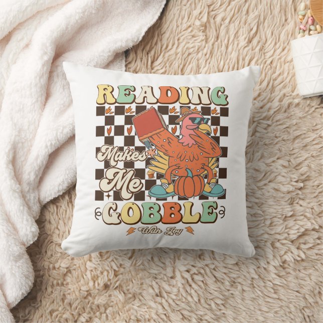 Coussin La Lecture Me Rend Gobble Avec Joie Cool Thanksgiv (Couverture)