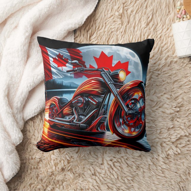 Coussin La moto brille avec le drapeau canadien la nuit (Couverture)