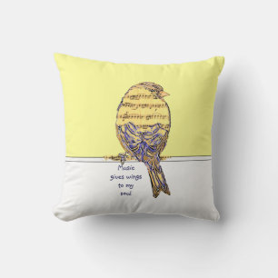 Coussin La musique donne des ailes à mon âme avec Bird