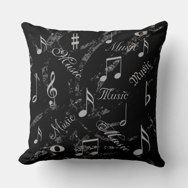 Coussin La musique noire et grise note le carreau (Recto)