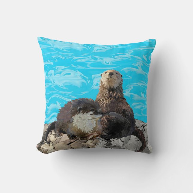 Coussin Là où la rivière rencontre les loutres de mer (Recto)