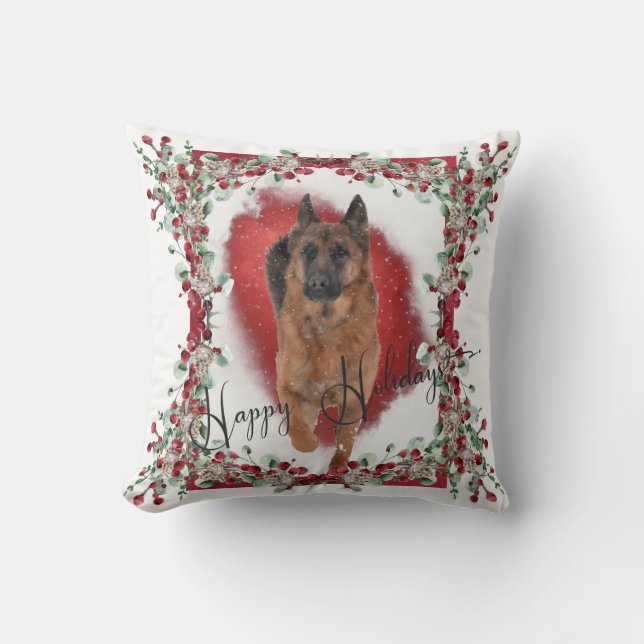 Coussin La photo de Noël du berger allemand dans la neige (Recto)