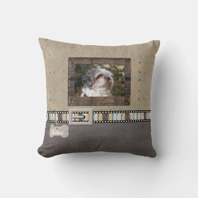 Coussin La photo grise Brown d'animal familier a barré le (Recto)