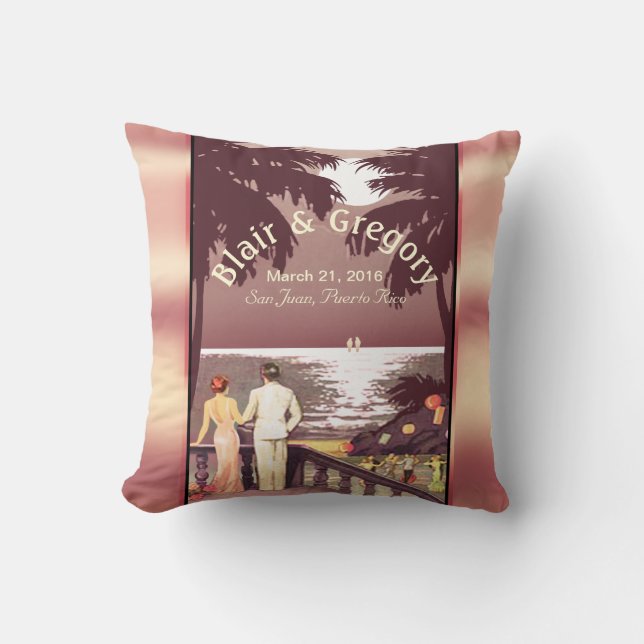 Coussin La plage vintage | d'art déco rougissent rose (Recto)