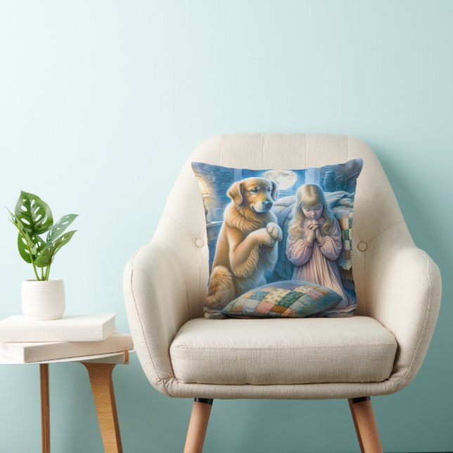 Coussin La prière des filles et des Golden Retriever (Chaise)
