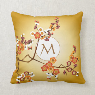 Coussin La prune japonaise fleurit branche de rouge orange