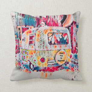 Coussin La Route Hippie Du Camper Retro Vers La Liberté D