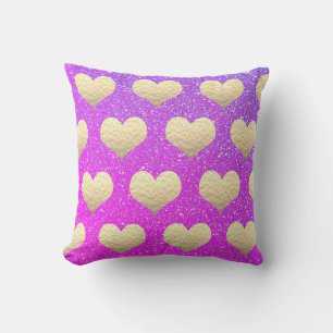 Coussin La Saint-Valentin Cœur Doré Rose Violet Pailleté
