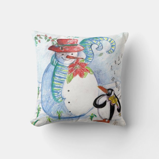 COUSSIN LA SÉRÉNADE HIVERNALE DE SNOWMAN ET PENGUIN (Recto)