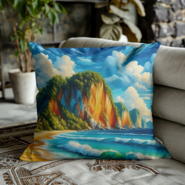 Coussin La sérénité côtière falaises majestueuses et rivag (Créateur téléchargé)